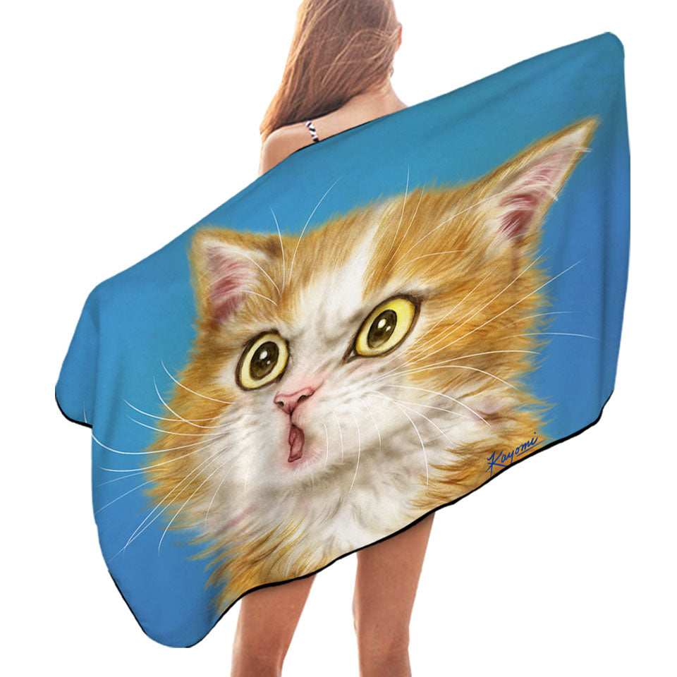 Cats Cute Faces Drawings Wondering Ginger Kitten Beach Towels