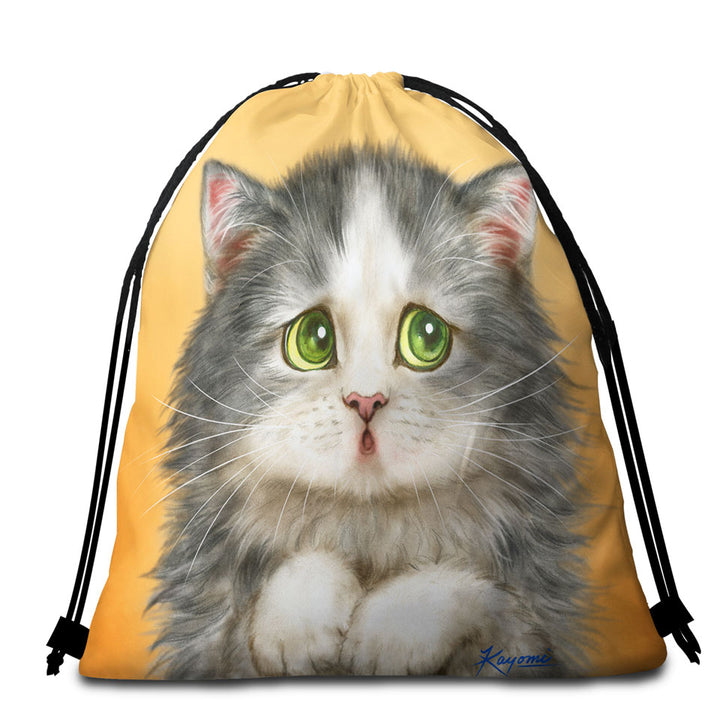 Cats Cute Faces Drawings the Regretful Grey Kitten Beach Towel Bags