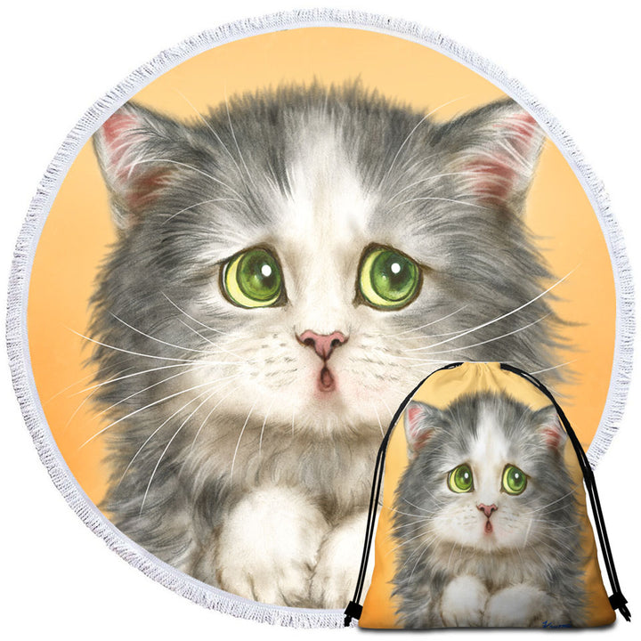 Cats Cute Faces Drawings the Regretful Grey Kitten Beach Towels
