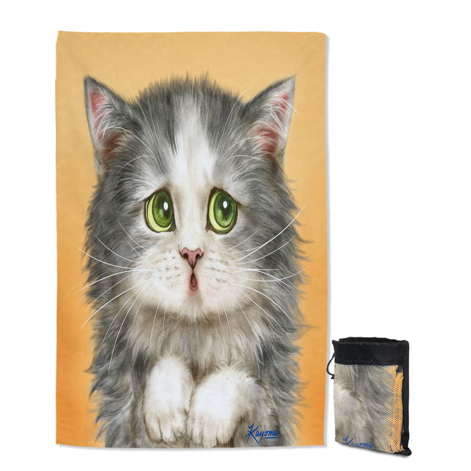 Cats Cute Faces Drawings the Regretful Grey Kitten Lightweight Beach Towel