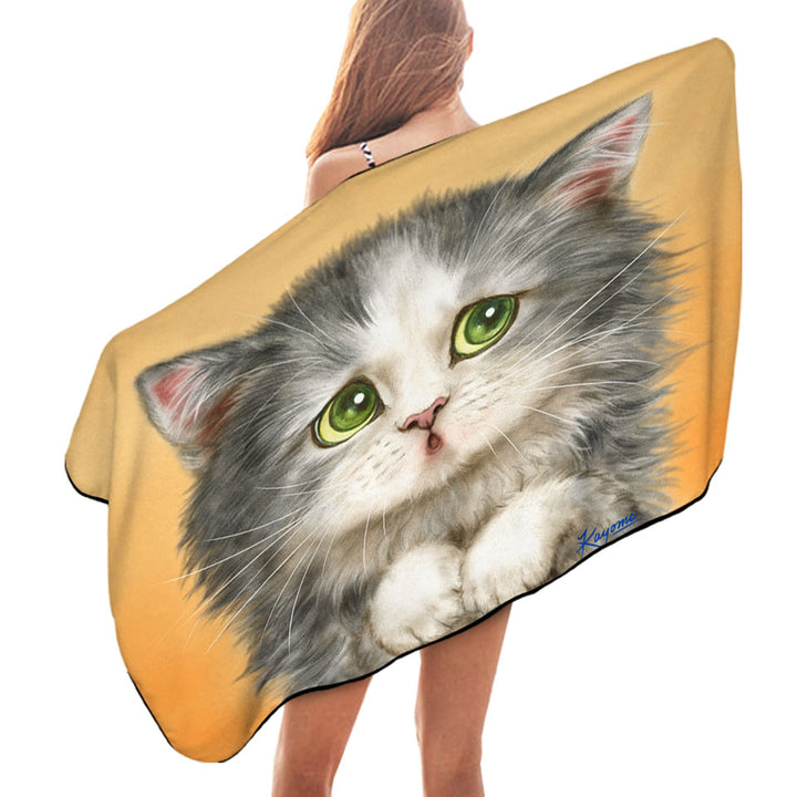 Cats Cute Faces Drawings the Regretful Grey Kitten Microfiber Beach Towel