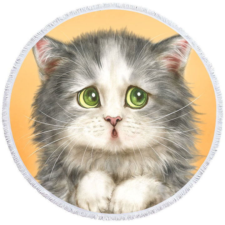 Cats Cute Faces Drawings the Regretful Grey Kitten Round Beach Towel