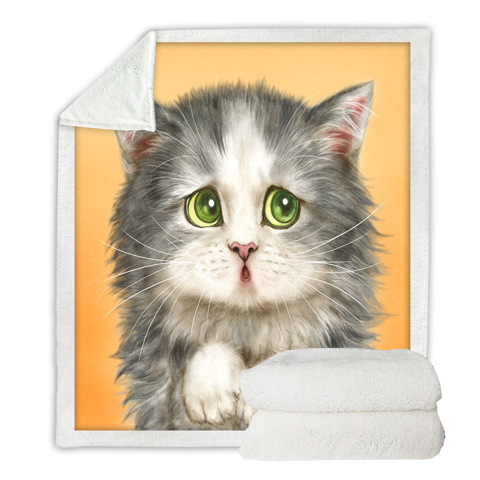 Cats Cute Faces Drawings the Regretful Grey Kitten Sherpa Blanket