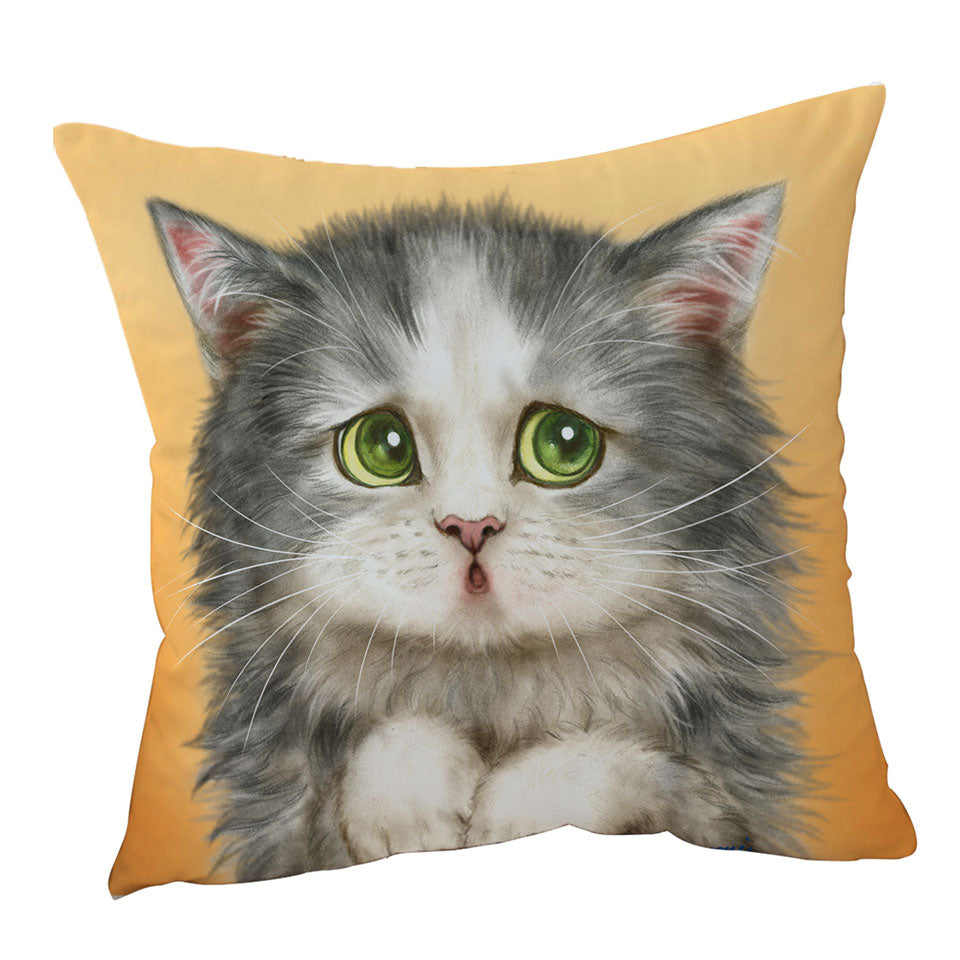 Cats Cute Faces Drawings the Regretful Grey Kitten Throw Pillow