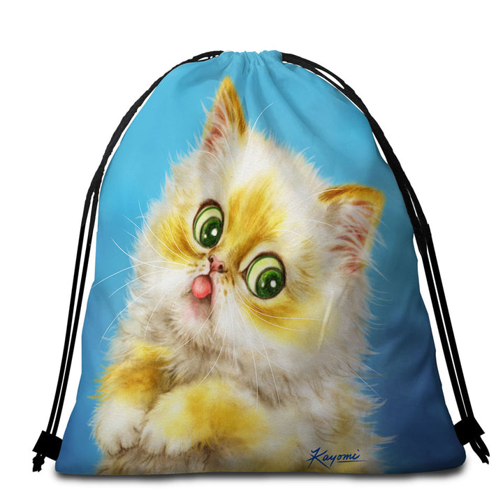 Cats Cute and Funny Art Painting Furry Kitty Cat Beach Towels and Bags Set