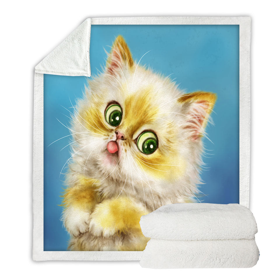 Cats Cute and Funny Art Painting Furry Kitty Cat Fleece Blanket