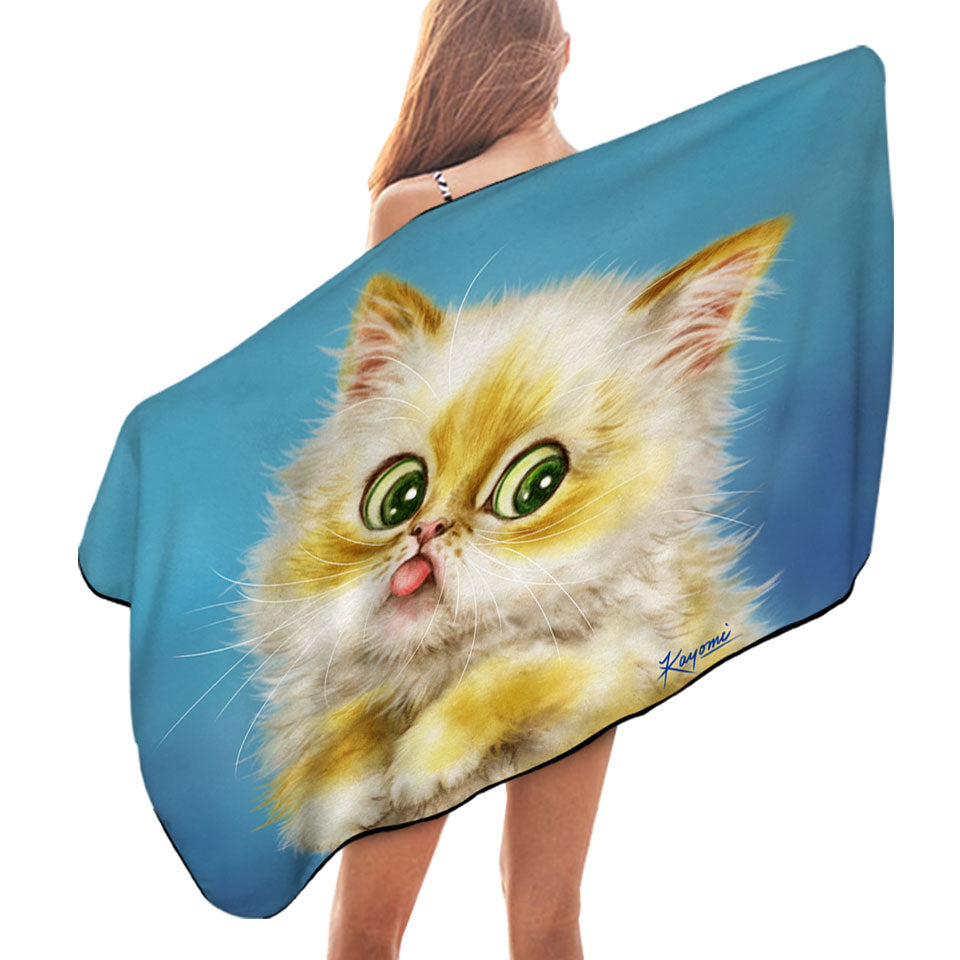 Cats Cute and Funny Art Painting Furry Kitty Cat Microfiber Beach Towel