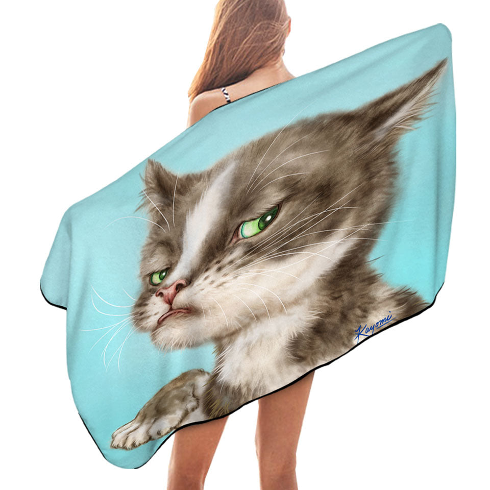 Cats Cute and Funny Faces Unsatisfied Kitten Microfibre Beach Towels