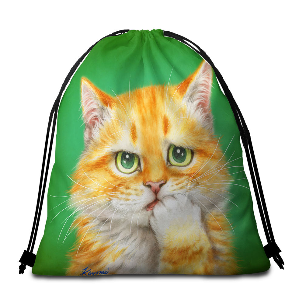 Cats Funny Beach Towel Bags Faces Drawings a Concerned Ginger