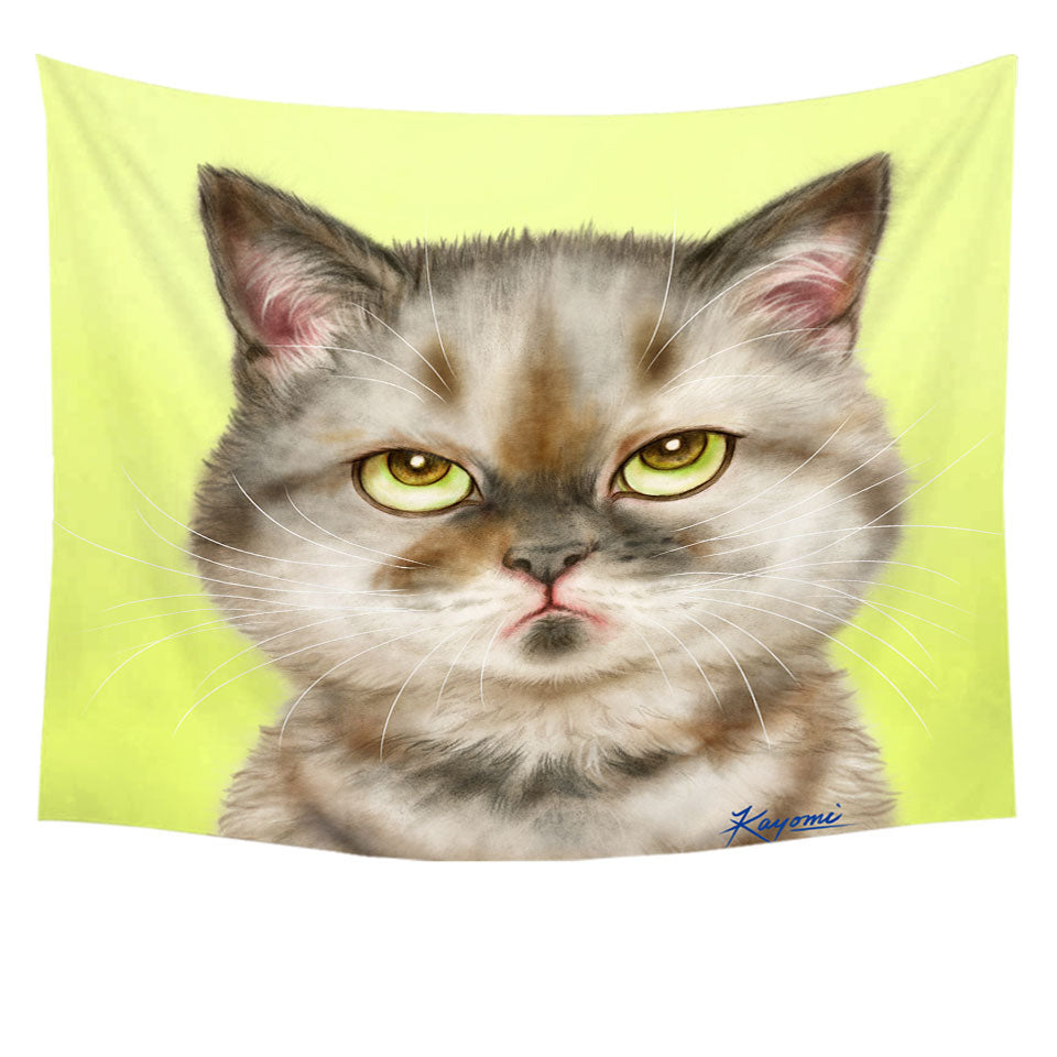 Cats Funny Childrens Tapestry Wall Decor Faces Unsatisfied Brown Tabby Kitten