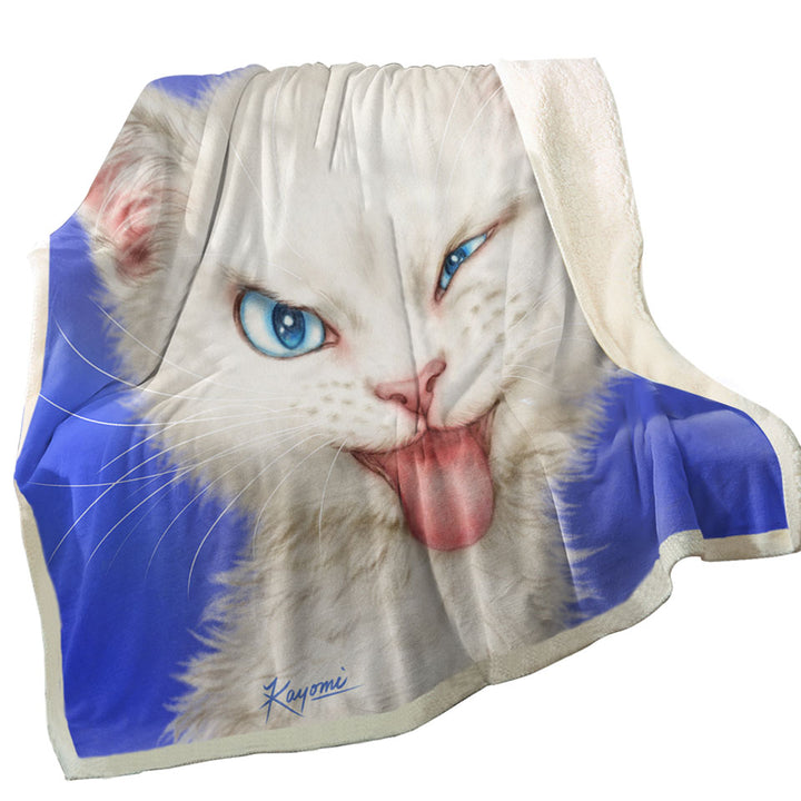 Cats Funny Faces Drawings White Kitten Couch Throws