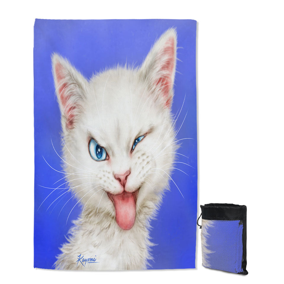 Cats Funny Faces Drawings White Kitten Microfiber Towels For Travel