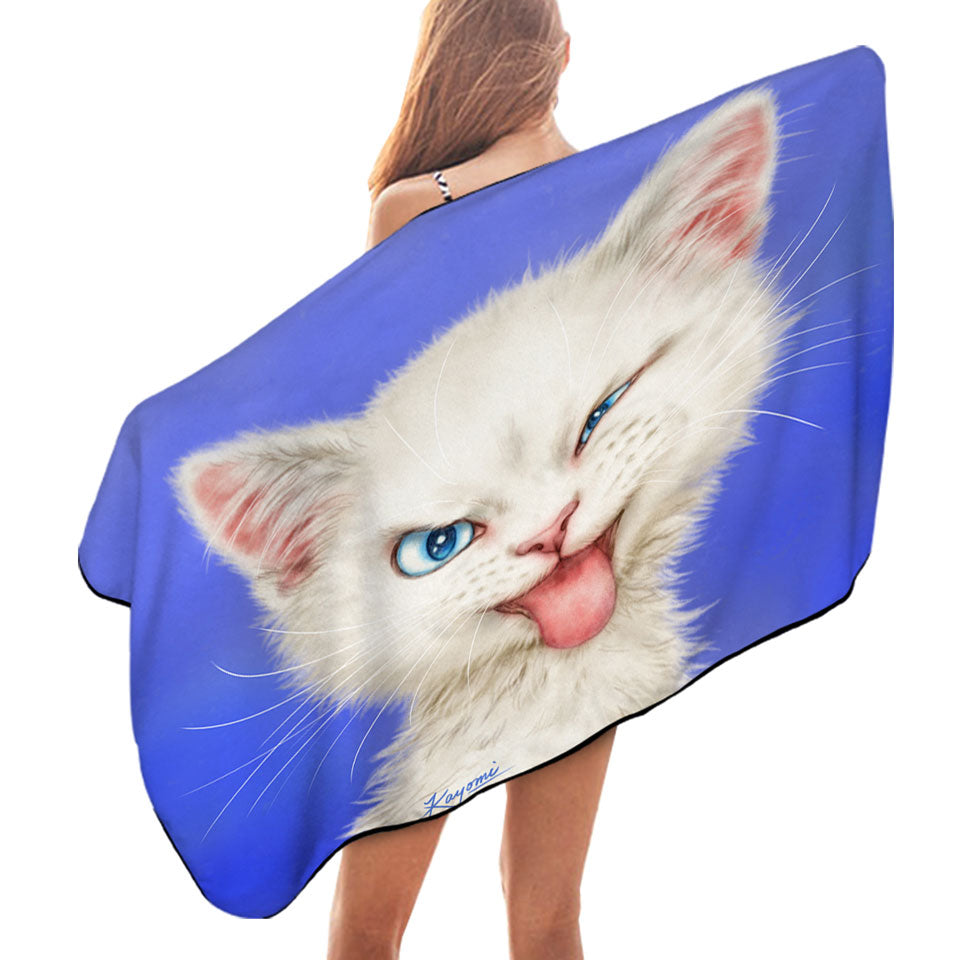 Cats Funny Faces Drawings White Kitten Pool Towels
