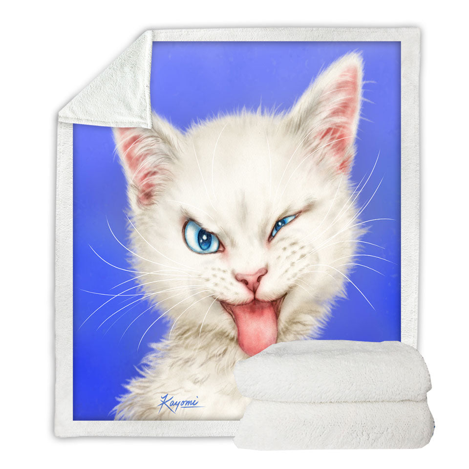 Cats Funny Faces Drawings White Kitten Throw Blanket