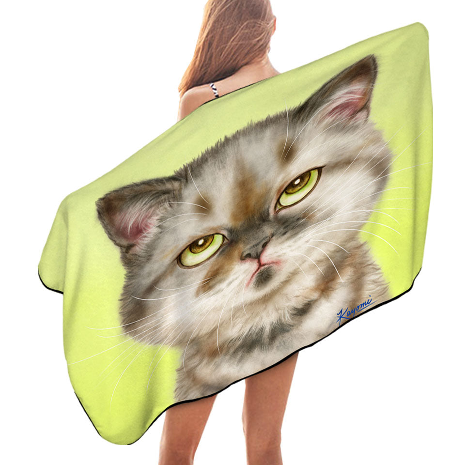 Cats Funny Kids Beach Towels Faces Unsatisfied Brown Tabby Kitten