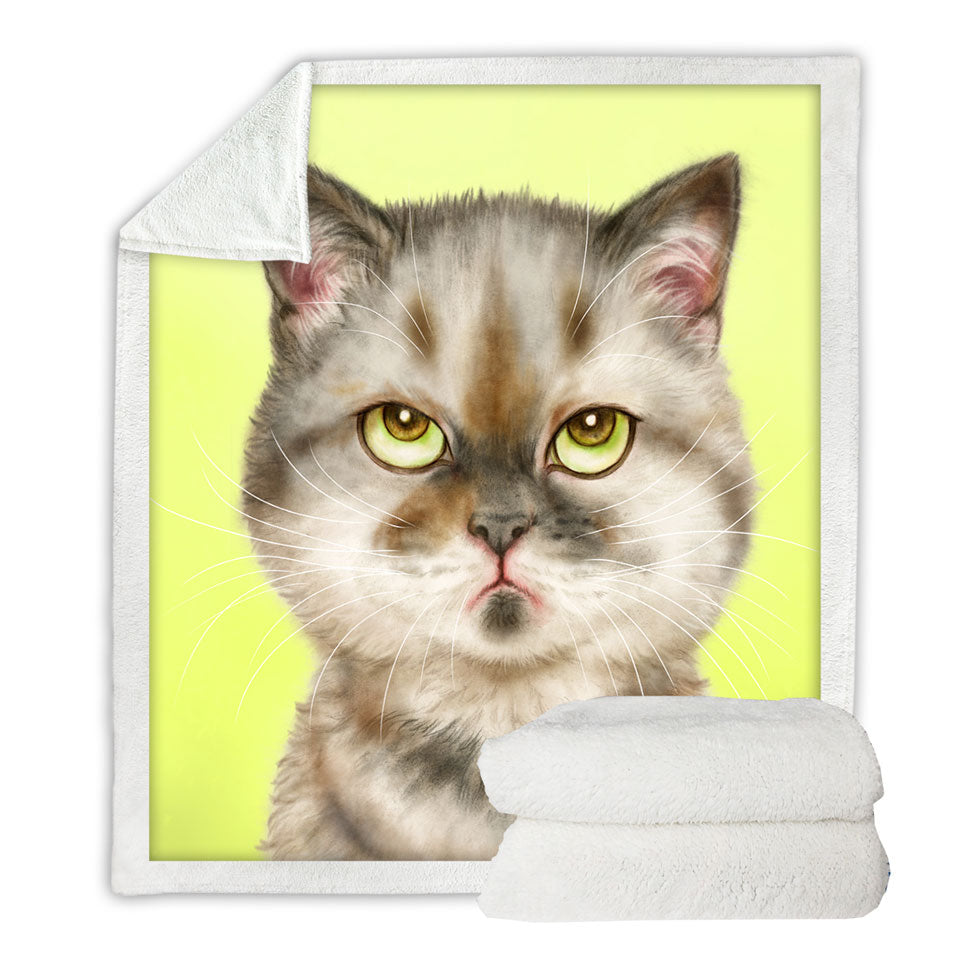 Cats Funny Kids Sherpa Blanket Faces Unsatisfied Brown Tabby Kitten