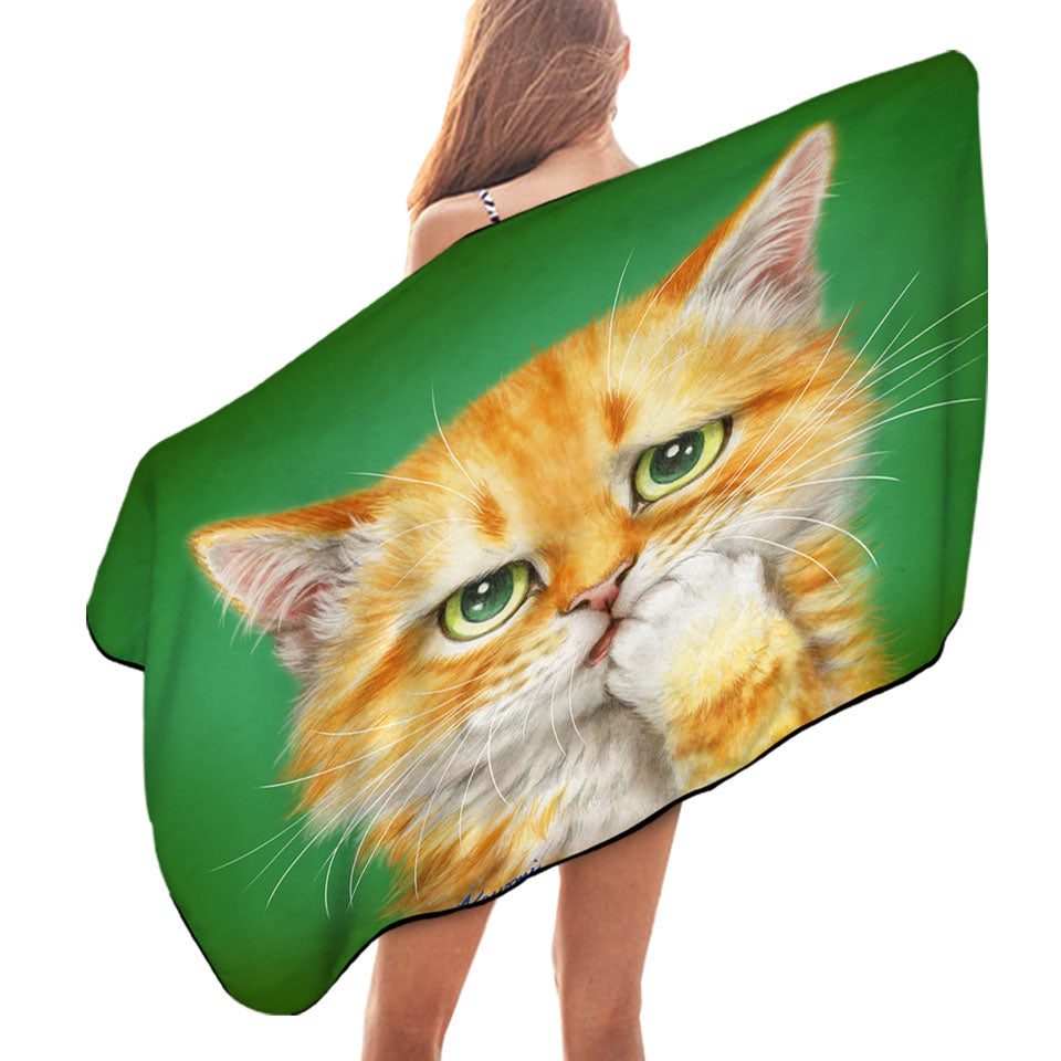 Cats Funny Microfiber Beach Towel Faces Drawings a Concerned Ginger
