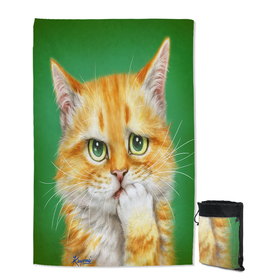 Cats Funny Microfiber Towels For Travel Faces Drawings a Concerned Ginger