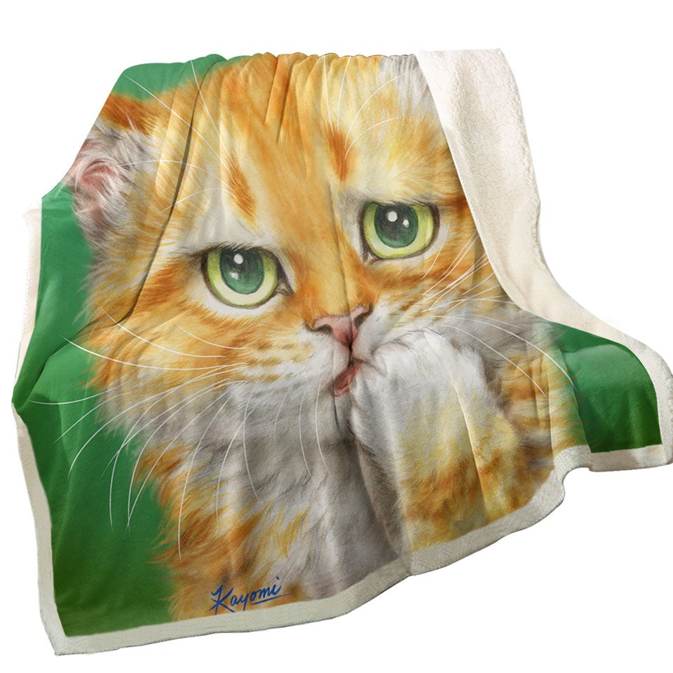 Cats Funny Sherpa Blankets Faces Drawings a Concerned Ginger