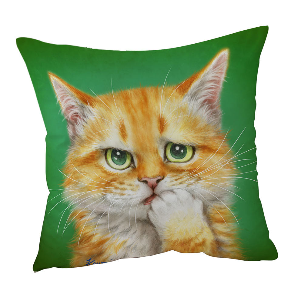 Cats Funny Sofa Pillows Faces Drawings a Concerned Ginger