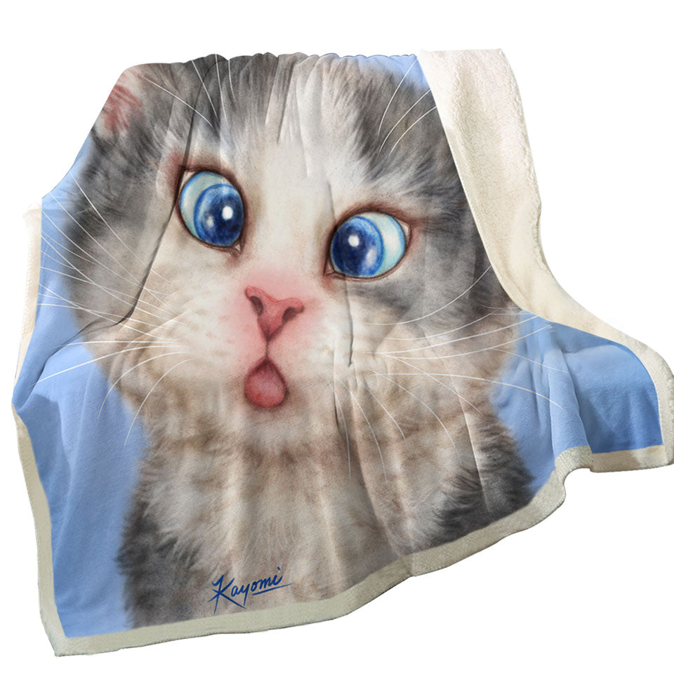 Cats Funny Throws with Faces Drawings Blue Eyes Grey Kitten