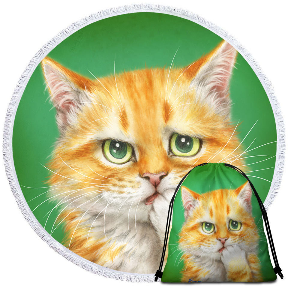Cats Funny Travel Beach Towel Faces Drawings a Concerned Ginger