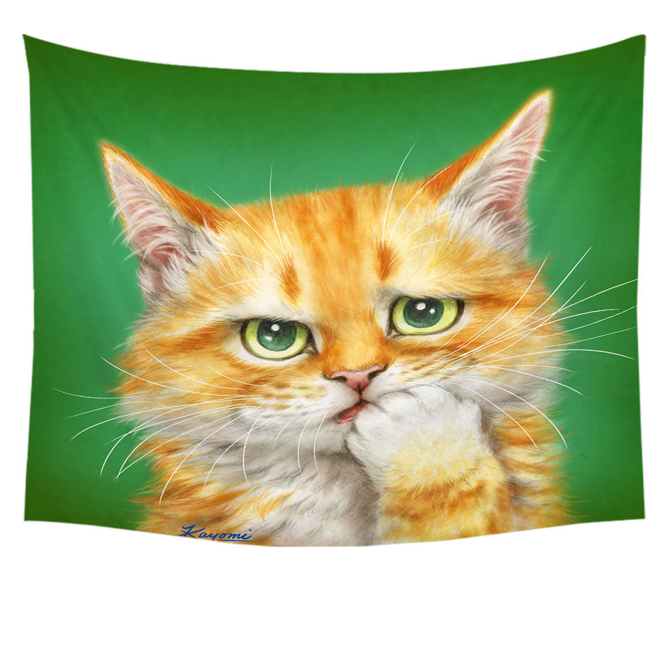 Cats Funny Wall Decor Tapestries Faces Drawings a Concerned Ginger
