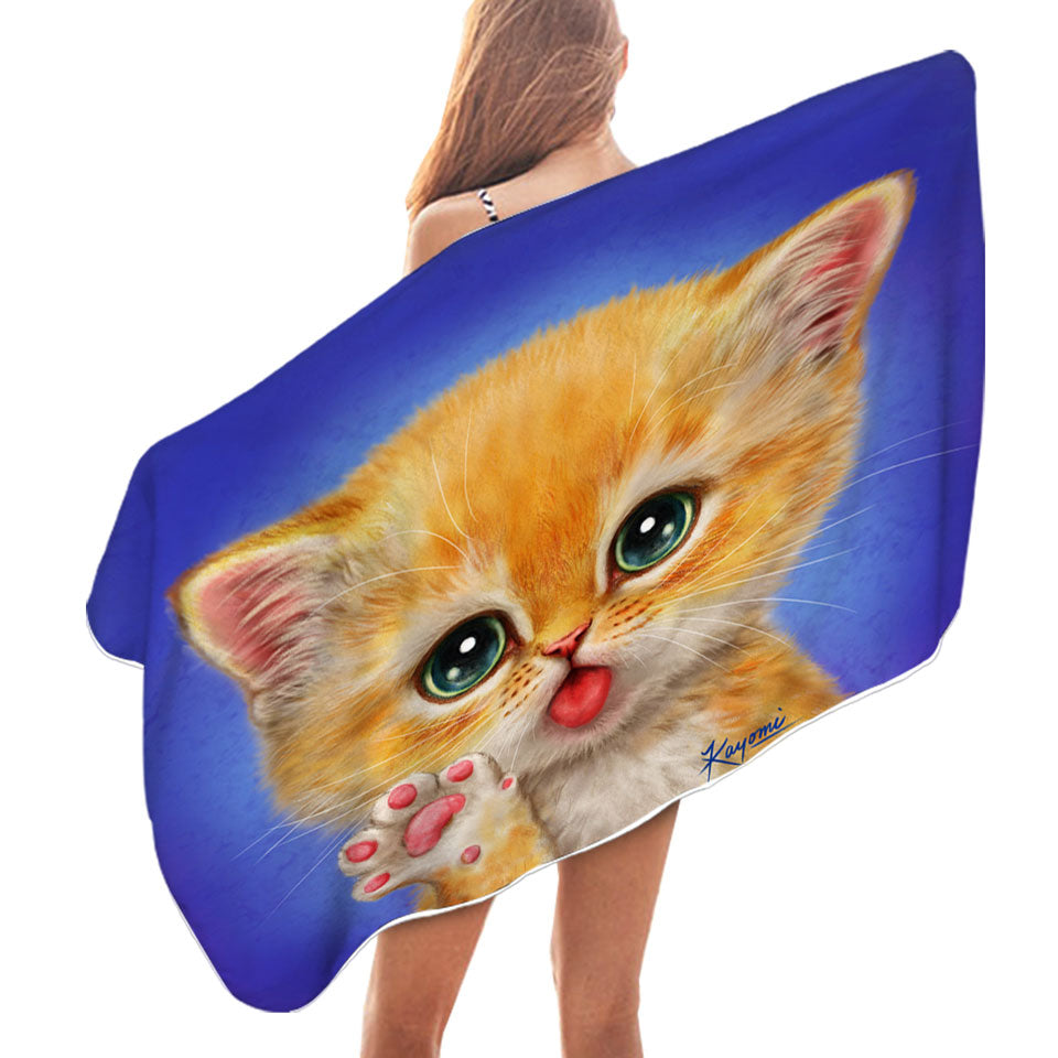 Cats Pool Towels for Kids Hi There Sweet Greeting Kitten