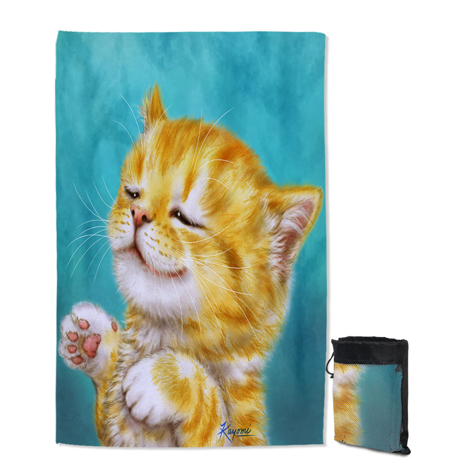 Cats Prints Beach Towels for Kids Chilling Ginger Kitten