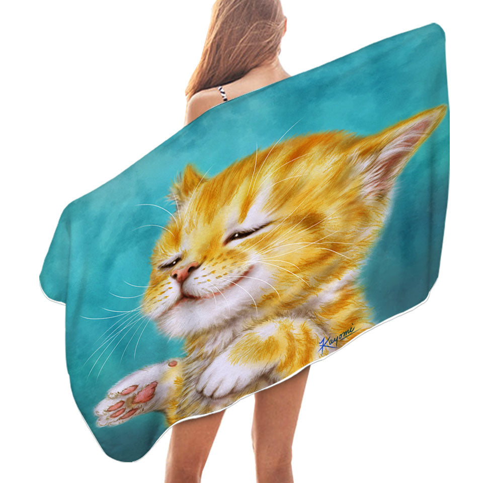 Cats Prints Pool Towels for Kids Chilling Ginger Kitten