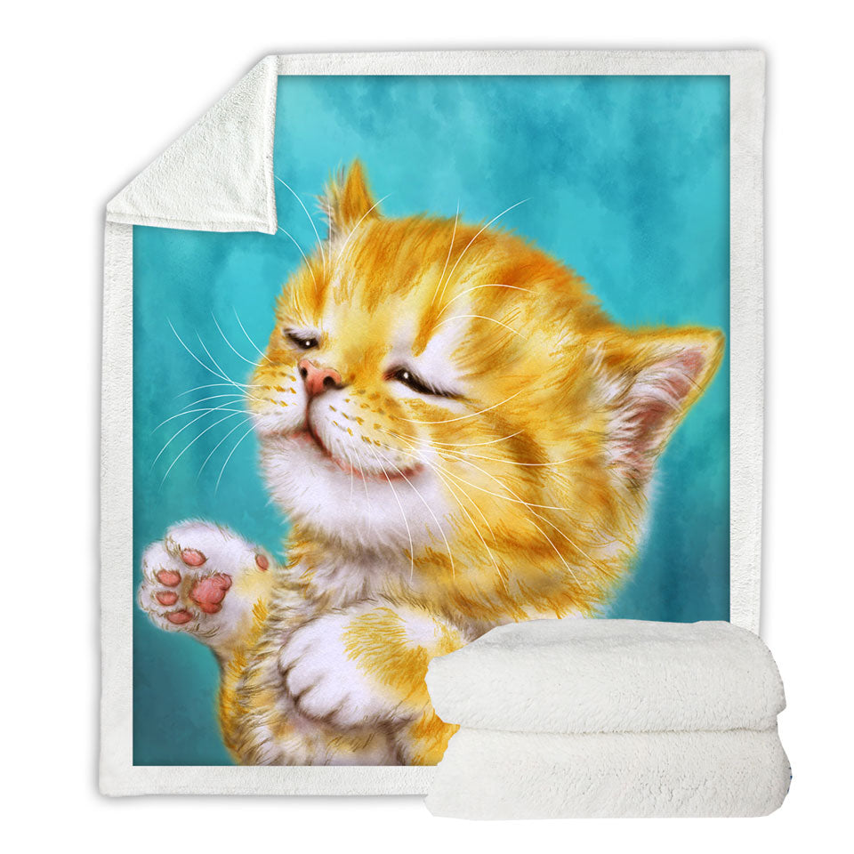 Cats Prints Sherpa Blankets for Kids Chilling Ginger Kitten