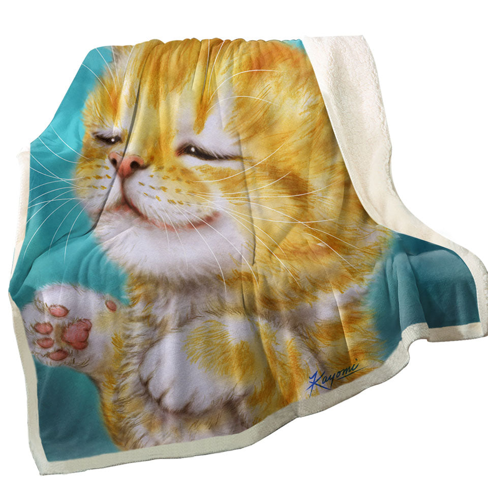 Cats Prints Throw Blankets for Kids Chilling Ginger Kitten