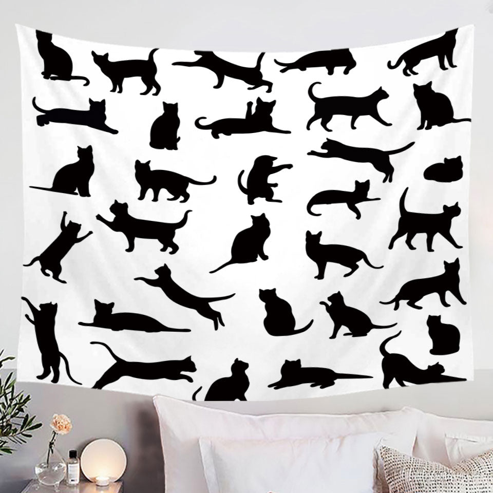 Cats Silhouettes Black and White Wall Decor