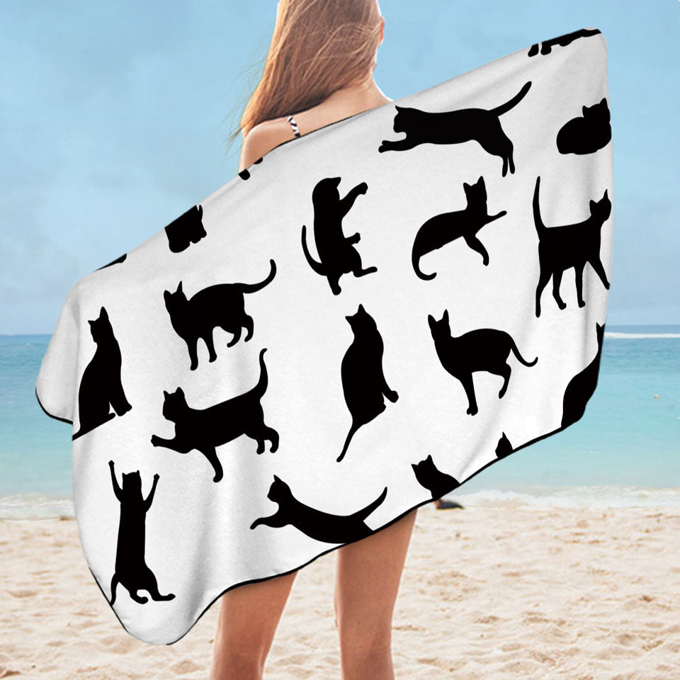 Cats Silhouettes Cat Microfiber Beach Towel