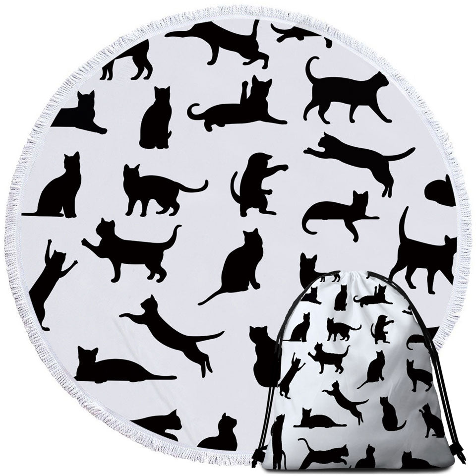 Cats Silhouettes Cat Round Beach Towels
