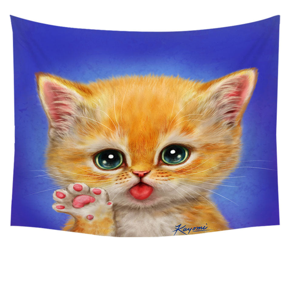 Cats Tapestry Decor for Kids Hi There Sweet Greeting Kitten