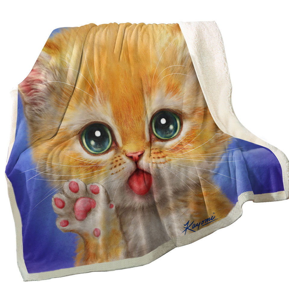 Cats Throw Blankets for Kids Hi There Sweet Greeting Kitten
