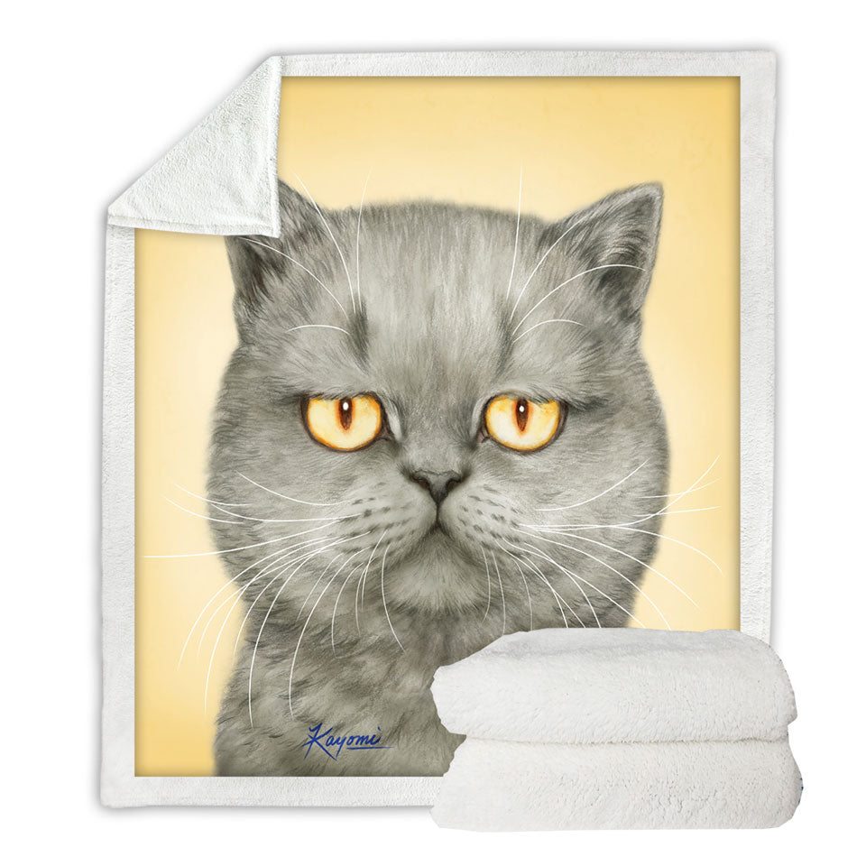 Cats Throws Art Paintings Yellow Eye Cranky Grey Cat