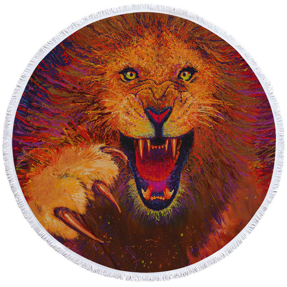 Charging Leo Artistic Painting of a Lion Beach Towels