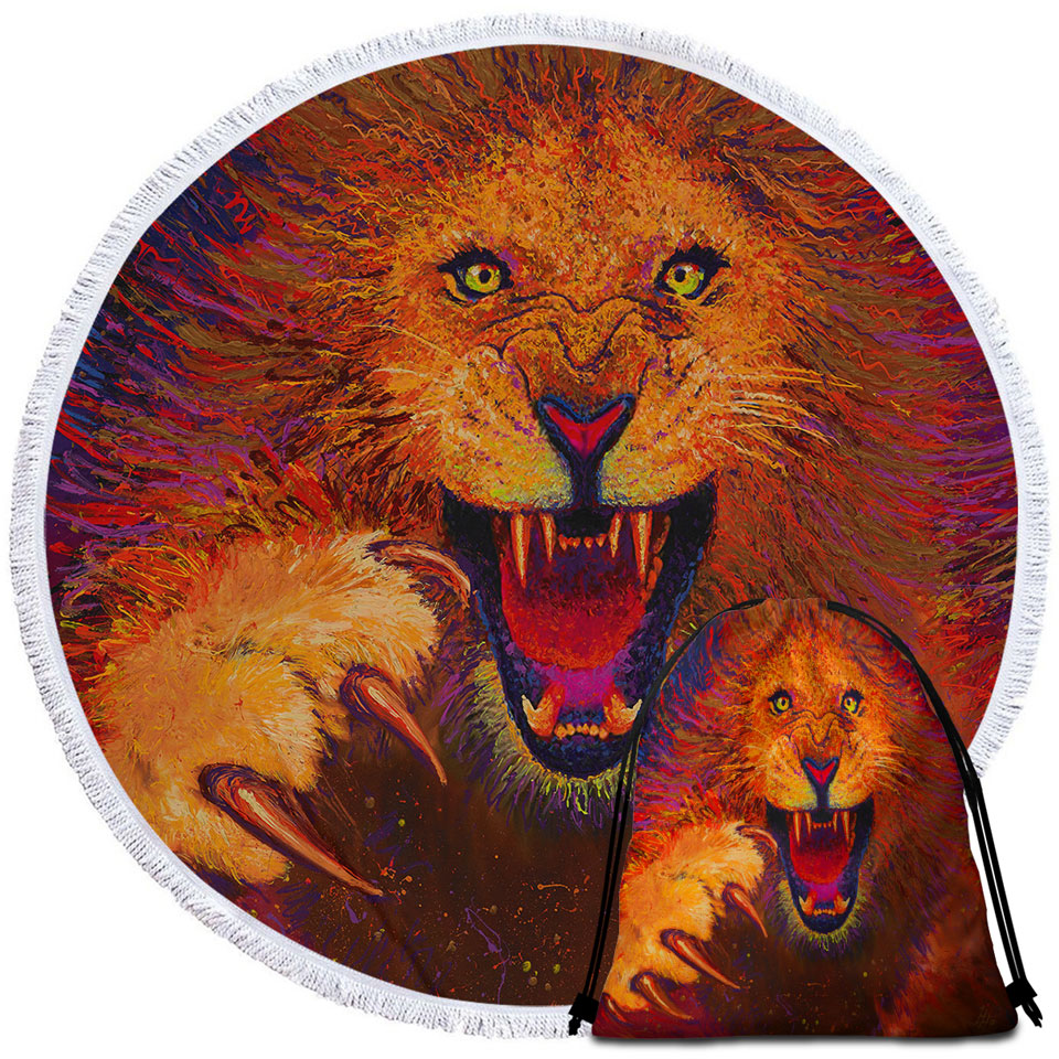 Charging Leo Artistic Painting of a Lion Circle beach Towel