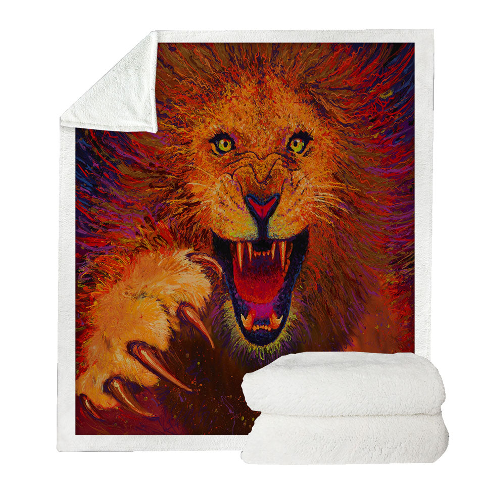 Charging Leo Artistic Painting of a Lion Sherpa Blanket