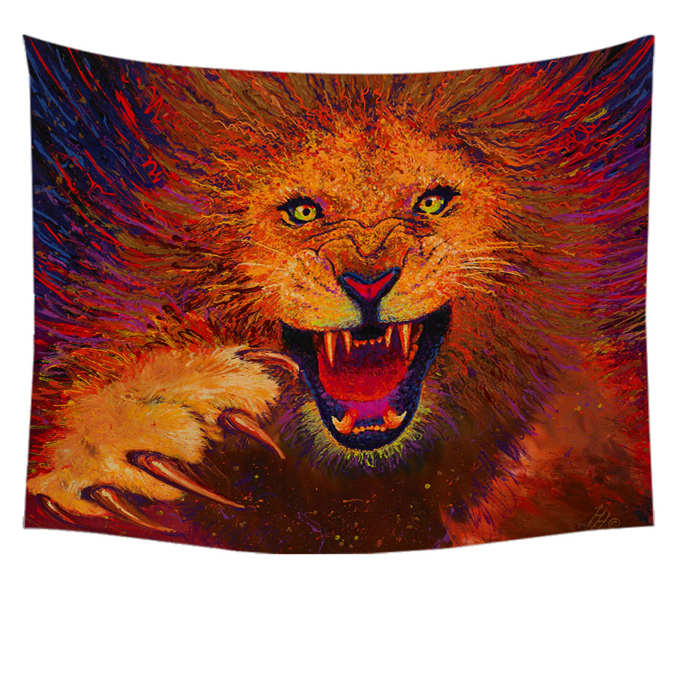 Charging Leo Artistic Painting of a Lion Tapestry