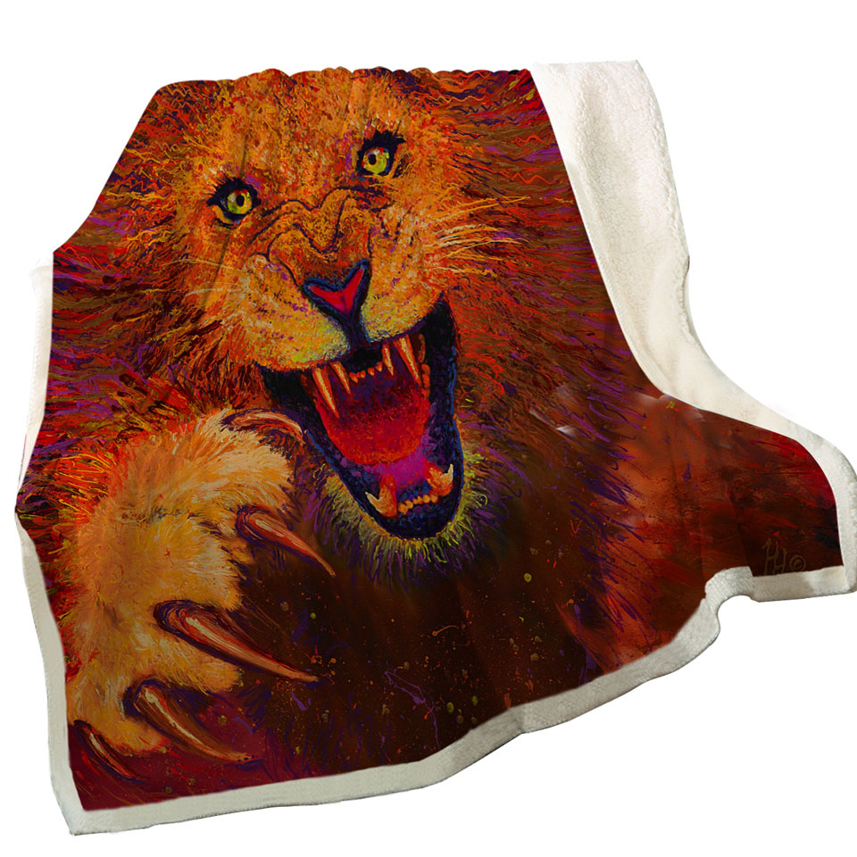 Charging Leo Artistic Painting of a Lion Throw Blanket