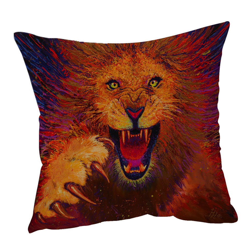 Charging Leo Artistic Painting of a Lion Throw Pillow