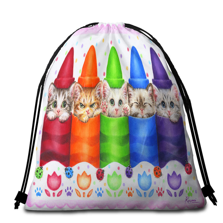 Child Beach Towel Bags Funny Cats for Kids Color Pencils Kittens