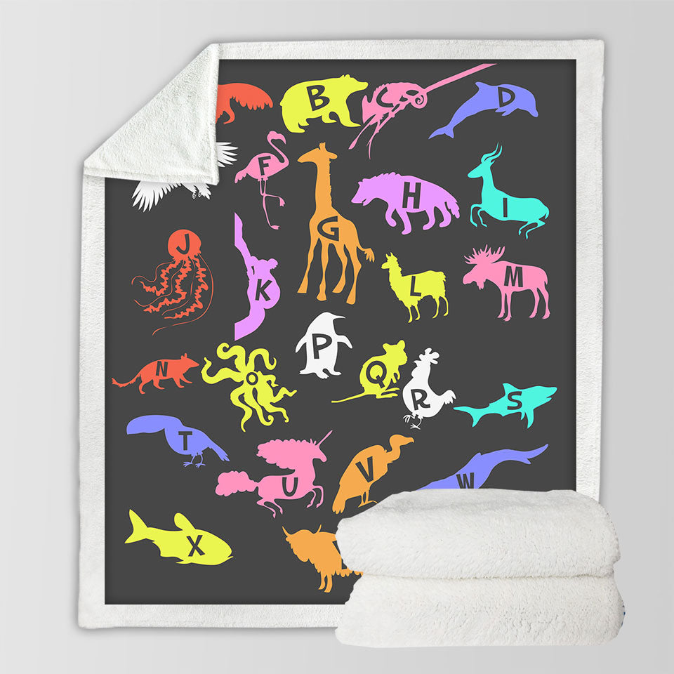 Children Alphabet Animal Names Throw Blanket