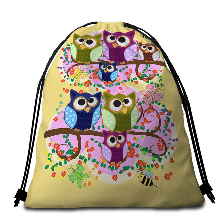Children Beach Towel Bags Cute Multi Colored Owls