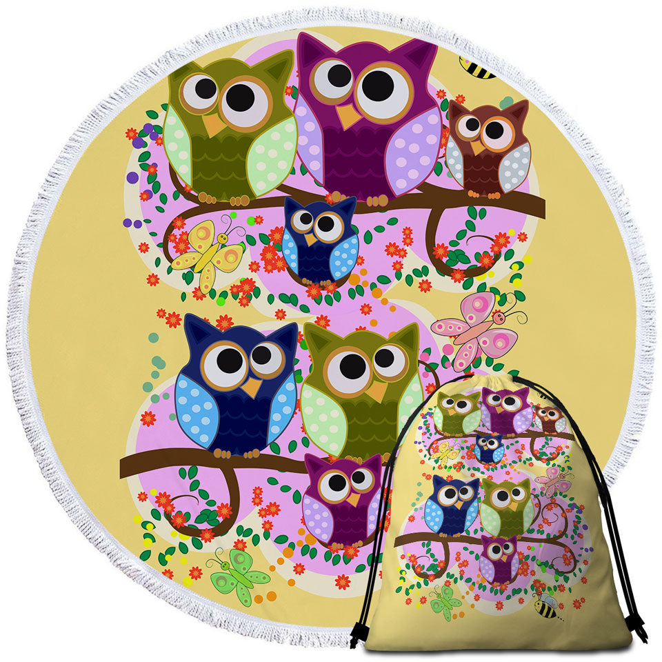 Children Beach Towels Cute Multi Colored Owls