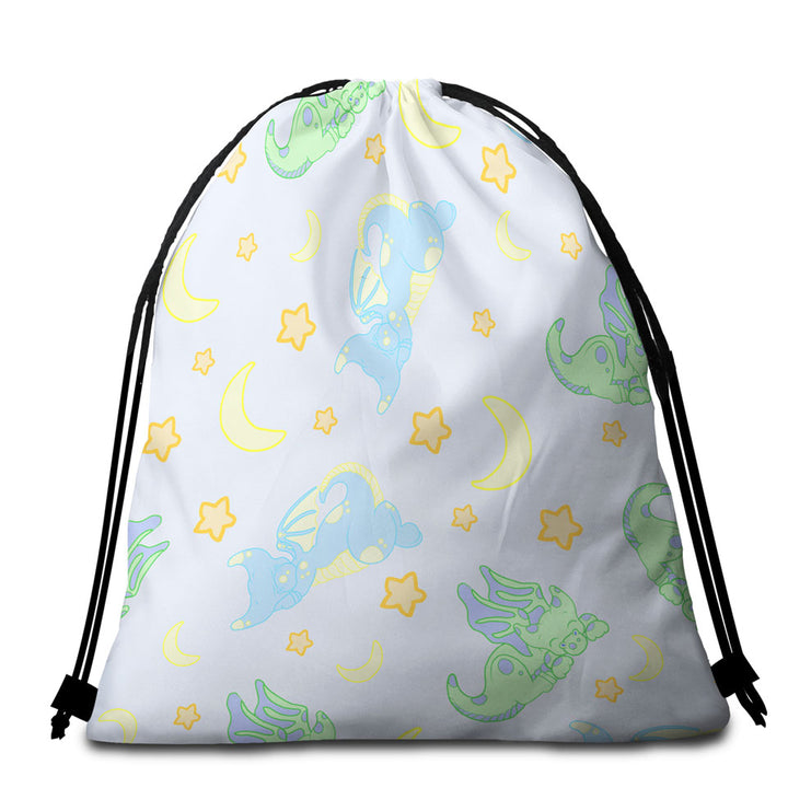 Children Beach Towels and Bags Set Cute Sleeping Dragons Pattern for Boys
