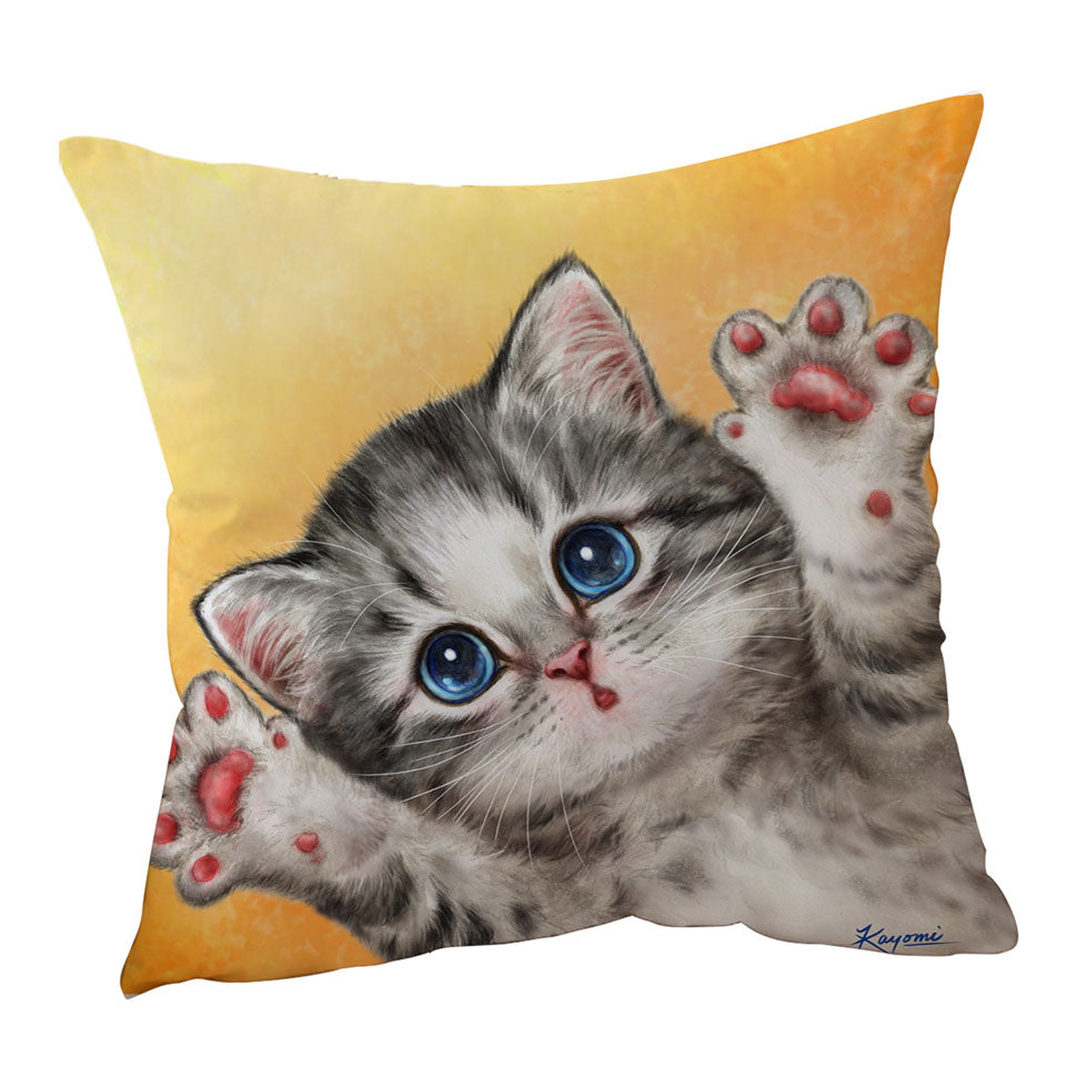 Children Cushion Covers Cats Designs Heart Melting Blue Eyes Grey Kitten
